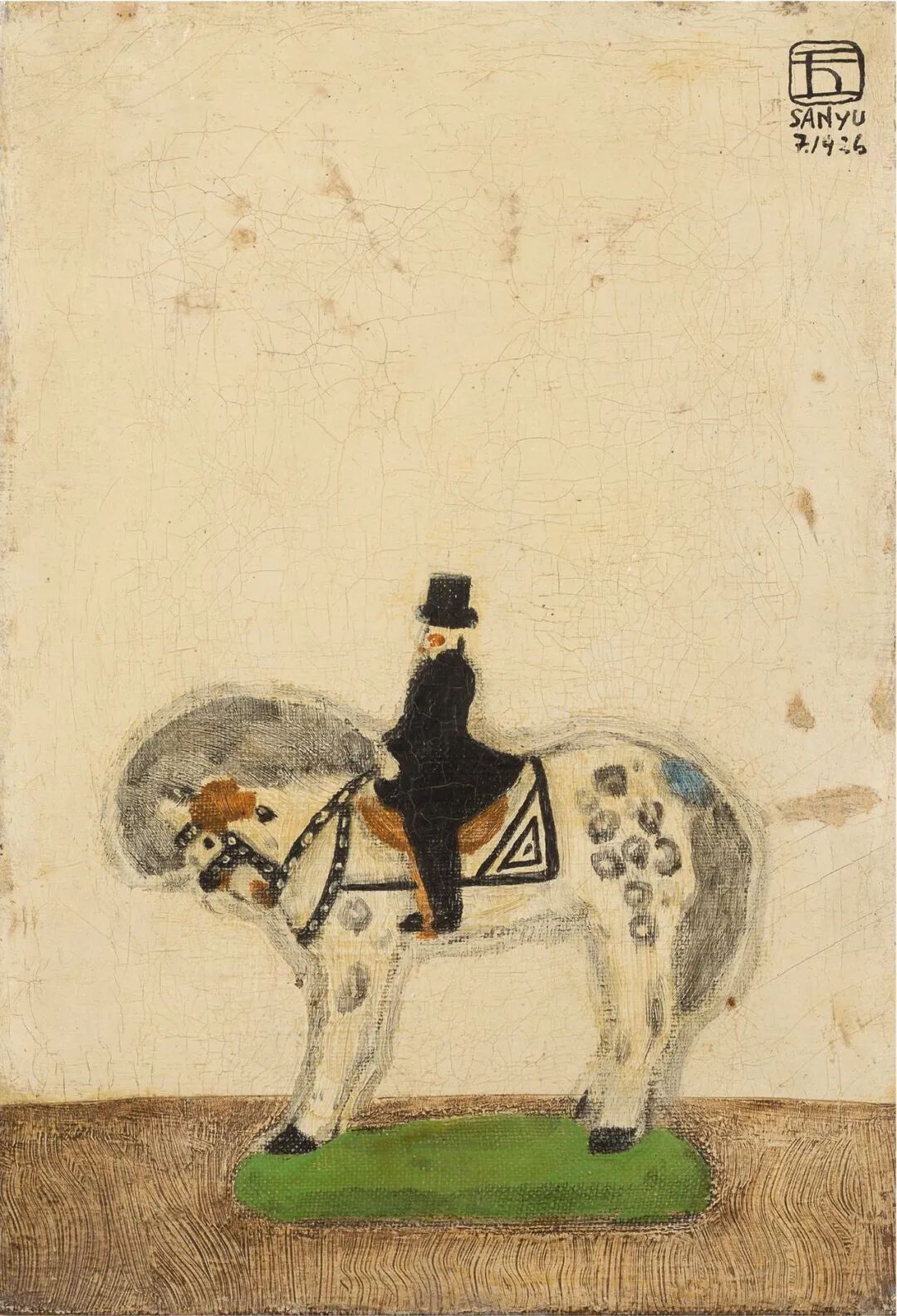 馬白馬日本画水墨画-