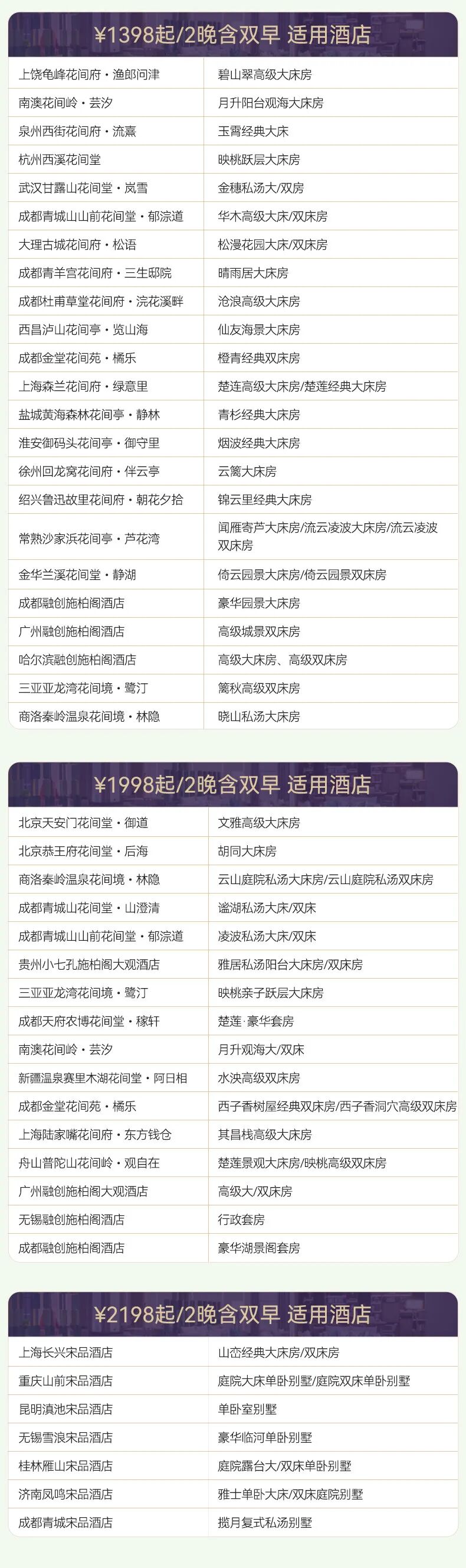 华住宋品别墅通兑900元起 元旦周末不加价 全国多店可拆分
