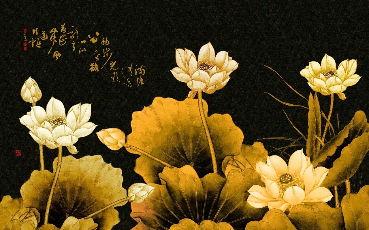 鸿棉重彩手绘:《接天云锦》