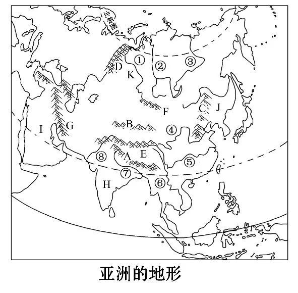 亚洲地形图简笔画带字图片