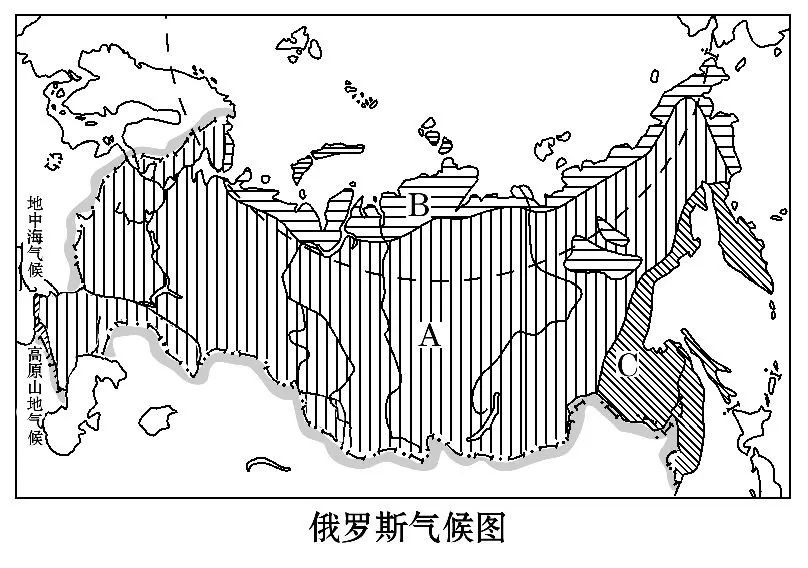 【读图指导】1,在图中找出字母代表的下列气候类型:亚寒带针叶林气候