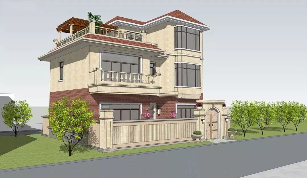 11.8×11.8米三层欧式轻钢别墅，空间大造价低，造型惊艳