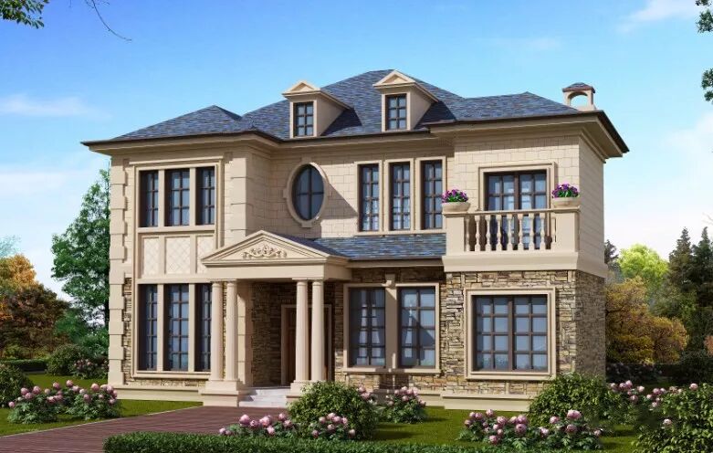 两层欧式农村自建别墅，外观精致时尚，建一栋定是同乡羡慕的对象