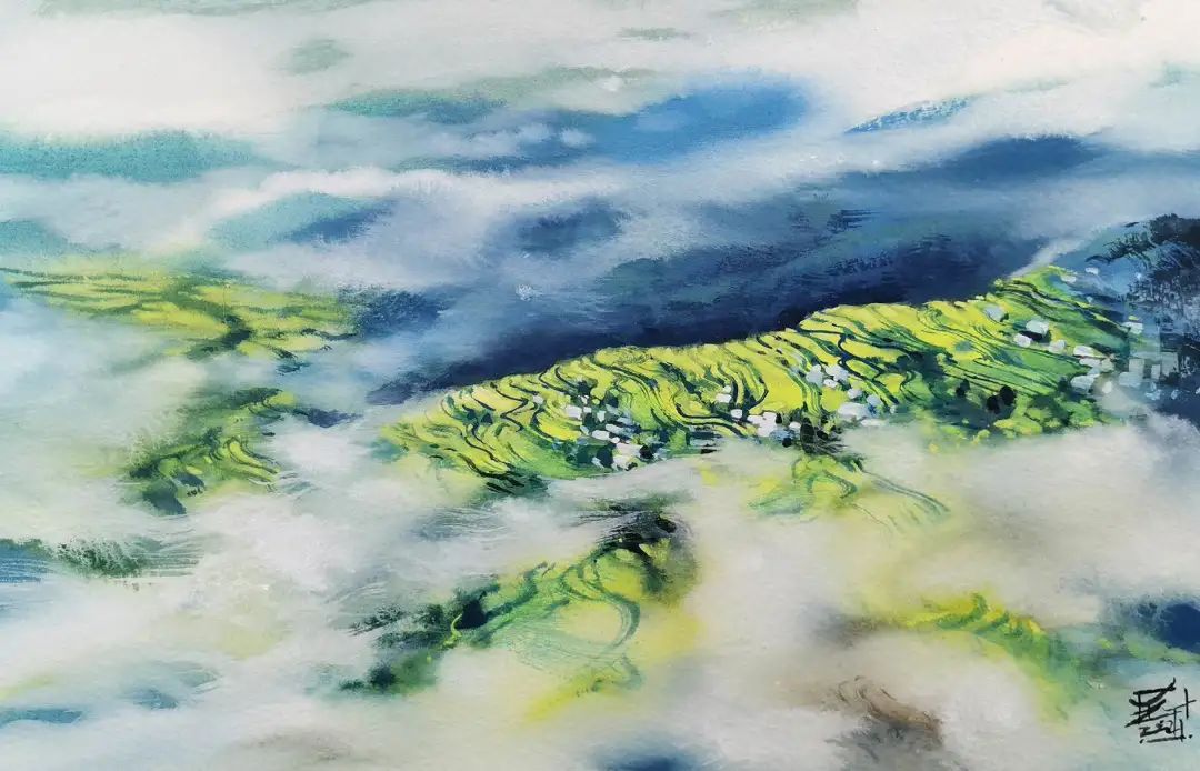 用水彩画来描绘春雨细雨蒙蒙润物细无声