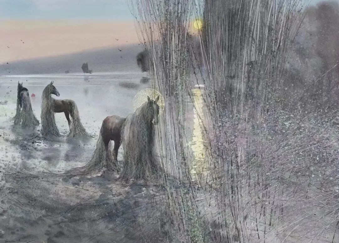 用水彩画来描绘春雨细雨蒙蒙润物细无声