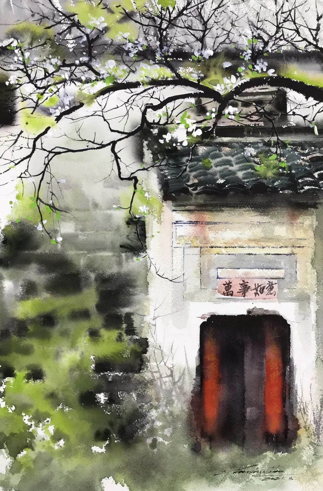 用水彩画来描绘春雨细雨蒙蒙润物细无声