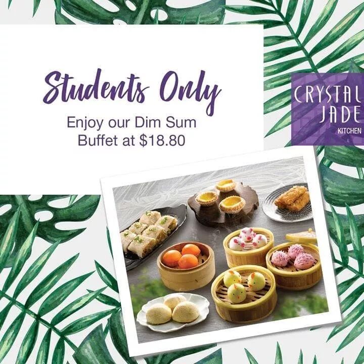 时间:即日起至5月1日 地点:全岛门店 crystal jade 点心自助餐学生价