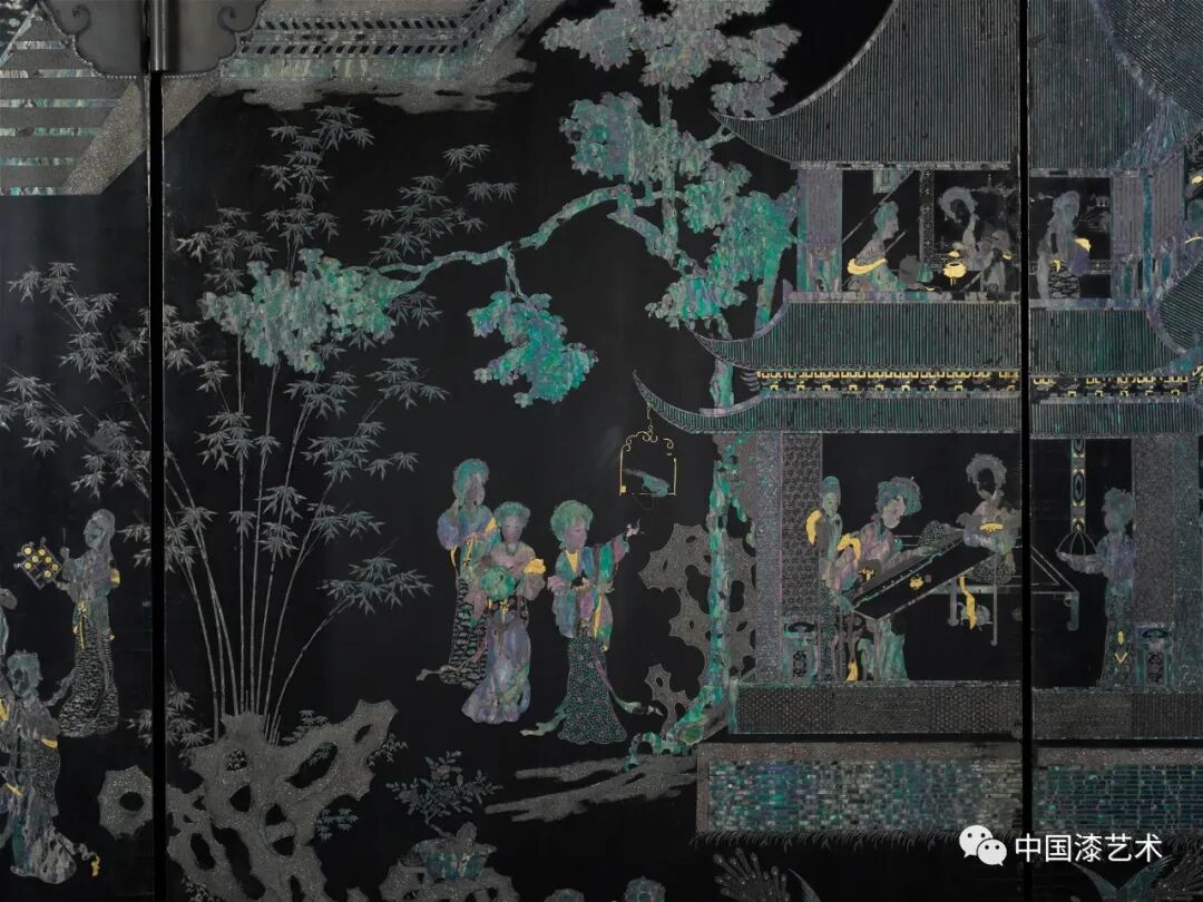 2540 時代物 螺鈿漆器 屏風 両面屏風 人物 梅文細密細工