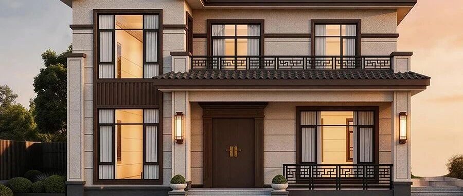 当传统坡屋顶遇上现代大落地窗，自建房也能住出高级感