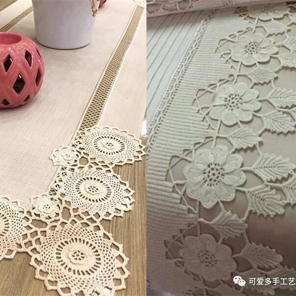 几块纯色的布加上了钩的花片花边，家居用品都焕然一新！（附教程）