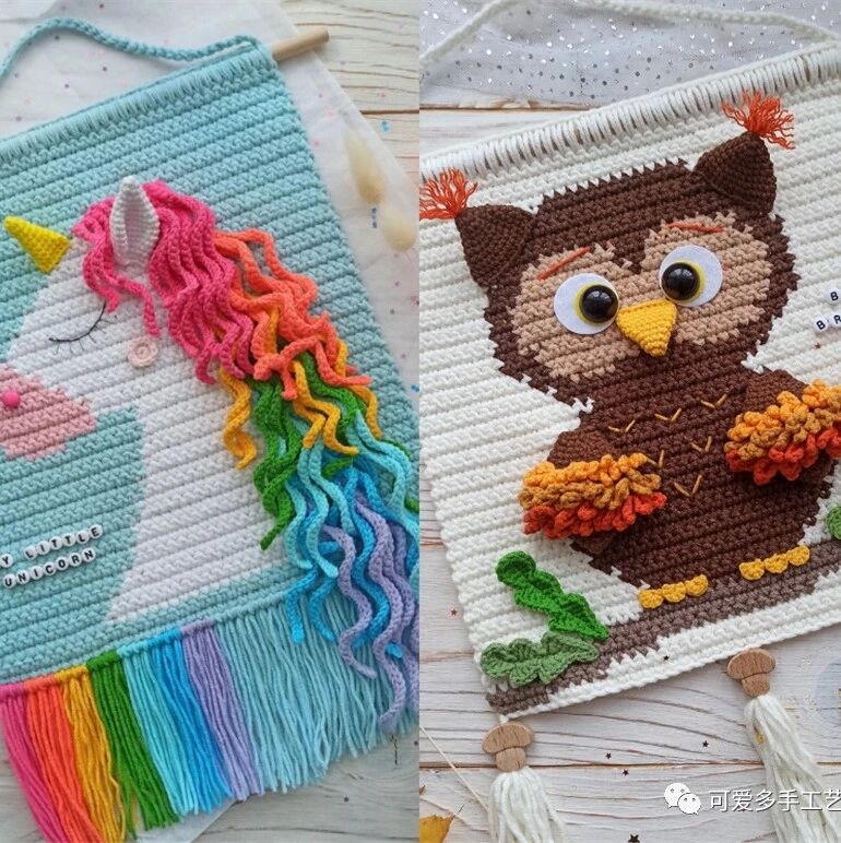 把喜欢的十字绣图案都用毛线编成了挂件，这手艺真的不得不佩服！（附教程）