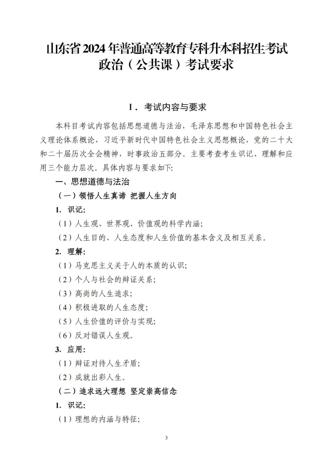 政治（公共课）2024山东专升本考纲考试要求！(图1)