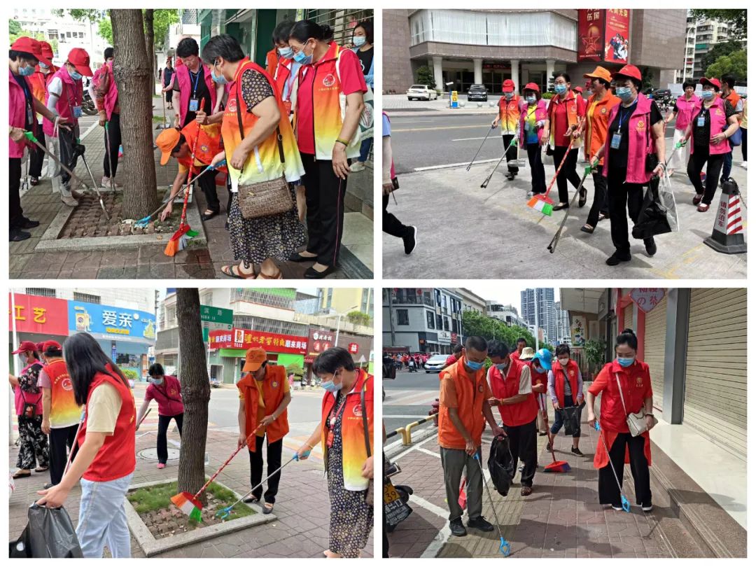 活動中,義工志願者們沿著龍濱路沿街打掃,清掃道路兩側殘枝落葉,清理