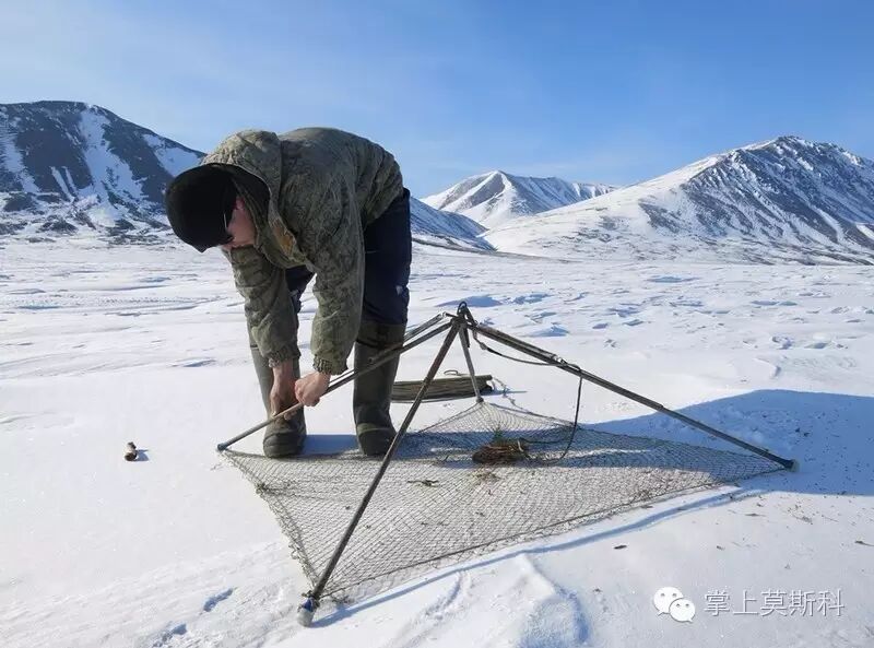另一个人把准备好的捕网安装组合好,这种网非常简单,但却很实用.