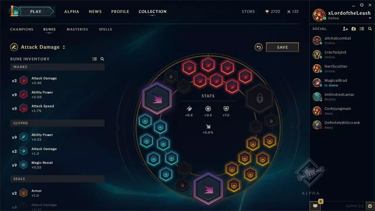 测试版本中的符文系统