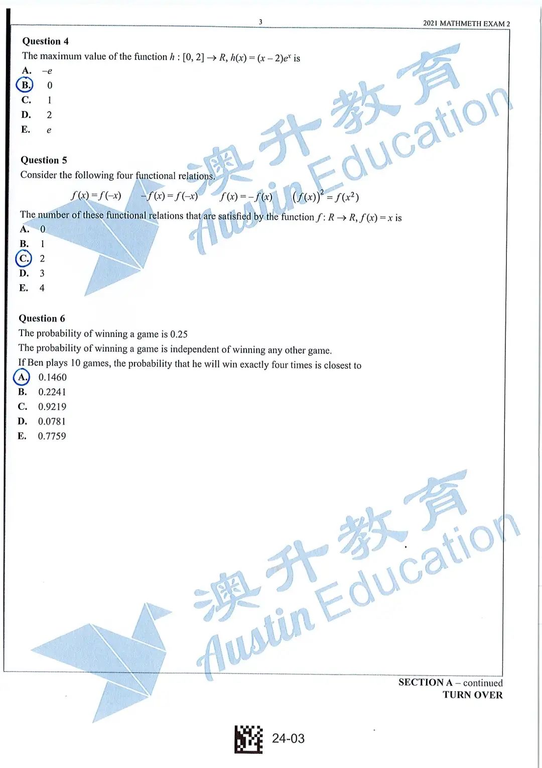VCAA Exam timetable 2021 - Sample Exam 03