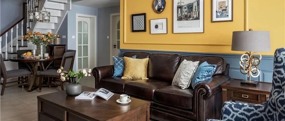 136㎡现代美式，稳重空间，加入活泼色彩，40w打造华丽档次