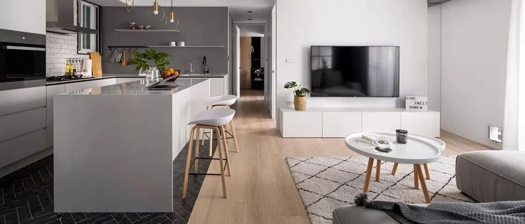 58㎡黑白灰极简小两居，收纳有序，空间扩大20%