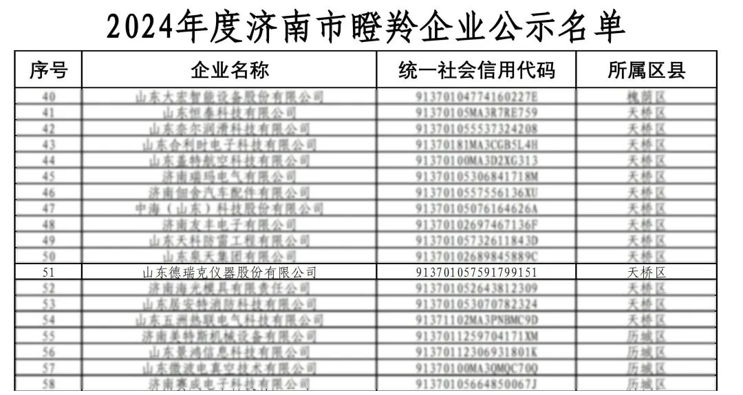 喜報(bào)丨德瑞克儀器榮獲2024年度濟(jì)南市瞪羚企業(yè)稱號