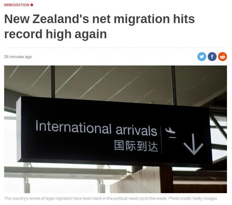 新西兰年净移民人数已超过12.8万人，创历史新高