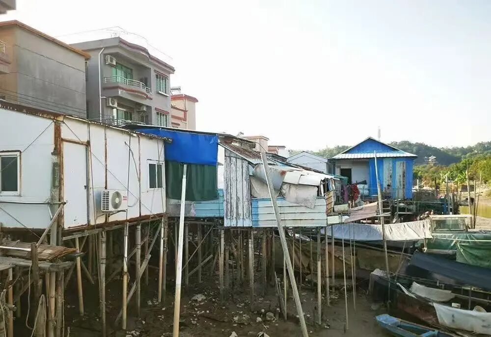 前几年番禺区石楼镇上涌一带渔民搭建的棚房。番宣供图
