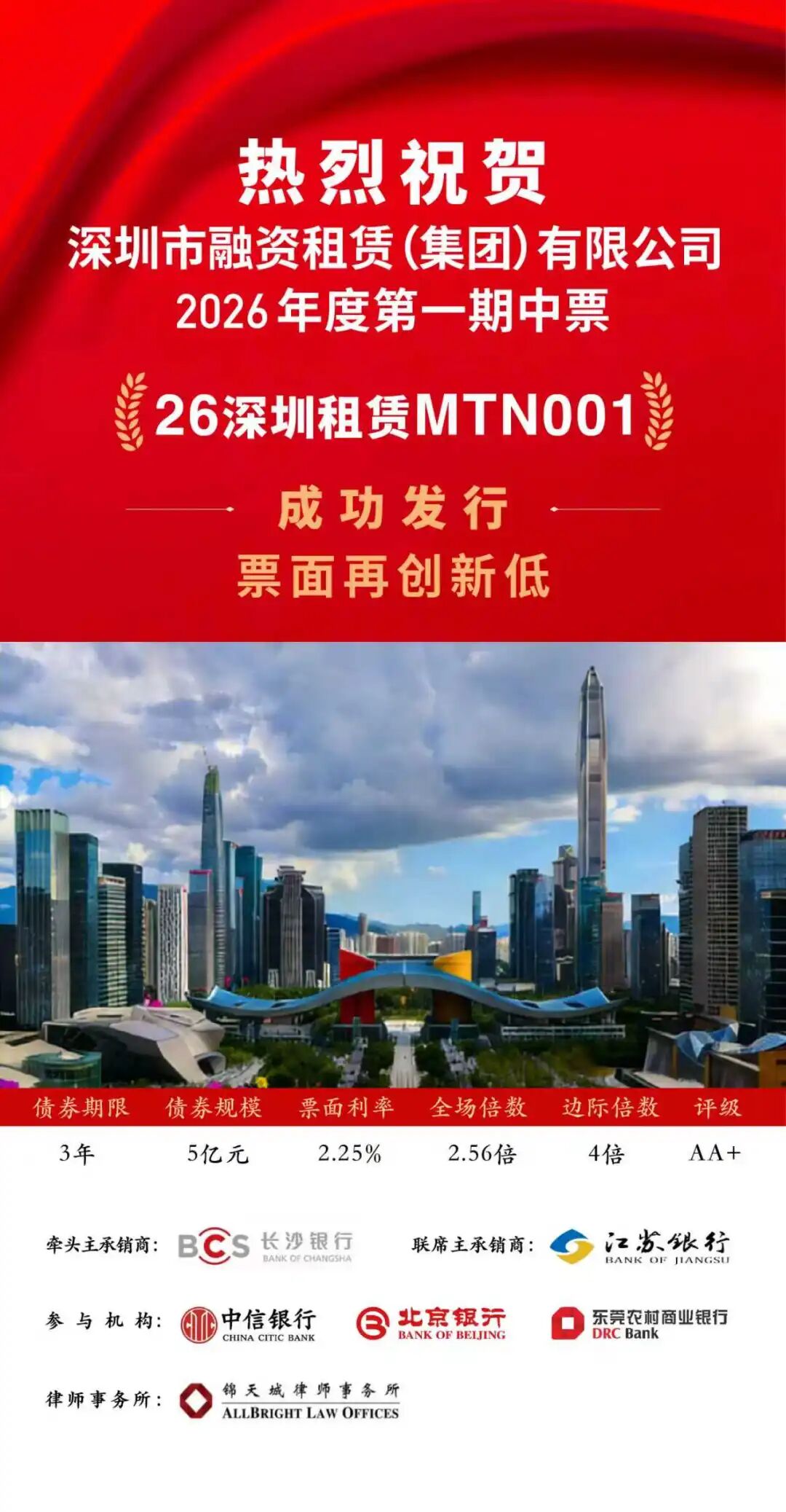 【会员动态】深圳租赁2026年首期中票发行成功