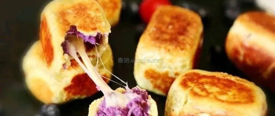 自制爆好吃网红紫薯仙豆糕，一个平底锅就搞定！做法简单一看就会