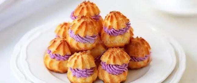 高颜值点心紫薯馅泡芙，甜香松软，怎么吃都吃不腻