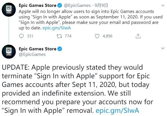 蘋果允許Apple帳號登錄Epic帳戶 禁令無限期延後 遊戲 第2張