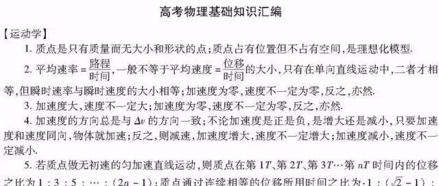高考物理125个必记知识点！基础题不再失分！