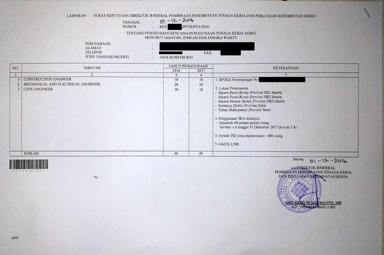 印尼工作签证办理流程