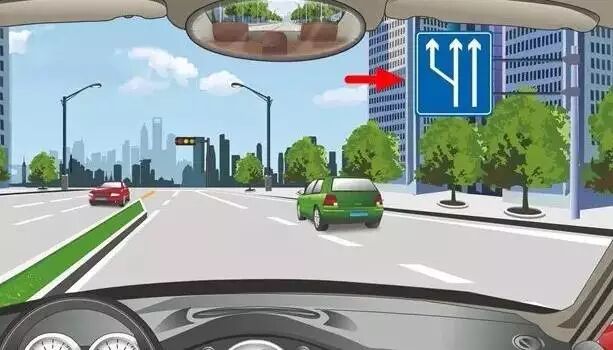 2.红色箭头所指的标志表示前方是分流路口,对不对?