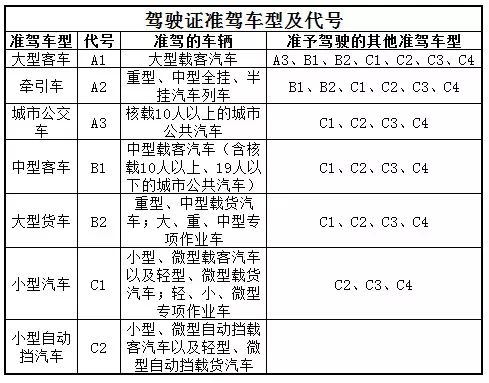 驾驶证级别对照表图片图片