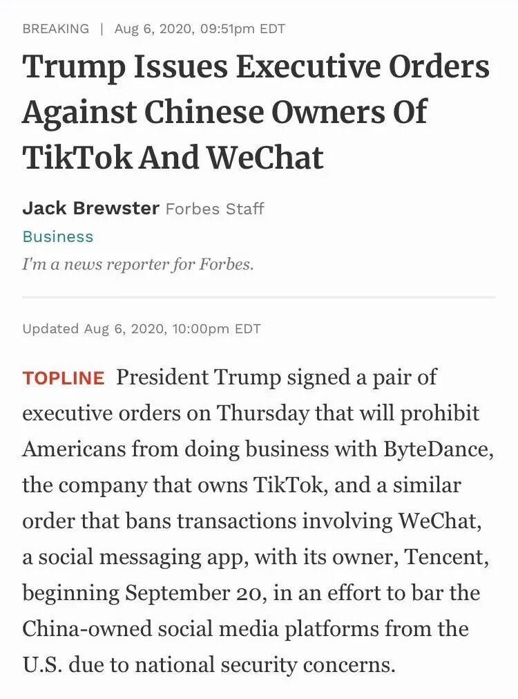 突发 特朗普下狠招 正式封杀微信 抖音 北美的华人全懵了