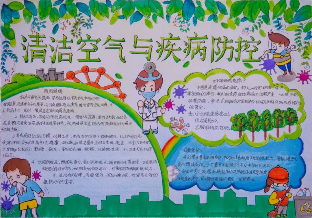手抄报一等奖(中学):《清洁空气与疾病防控》作者:梁洁颖△手抄报