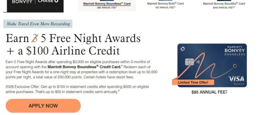 Marriott Boundless 信用卡：5张50k房券3月11日过期 + $100航空报销激活攻略