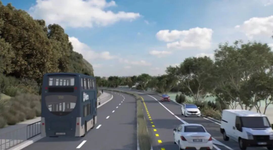 An artist's impression of the Eastern Busway between Panmure and Pakūranga.