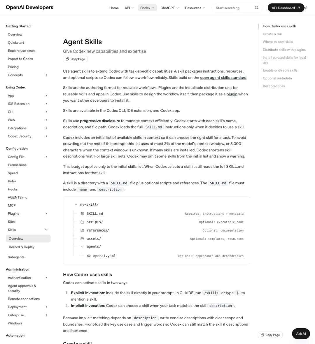 OpenAI Codex Agent Skills 官方文档