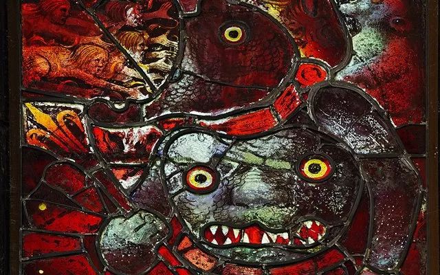 畏惧魔鬼,英格兰一座中世纪教堂的窗户图画