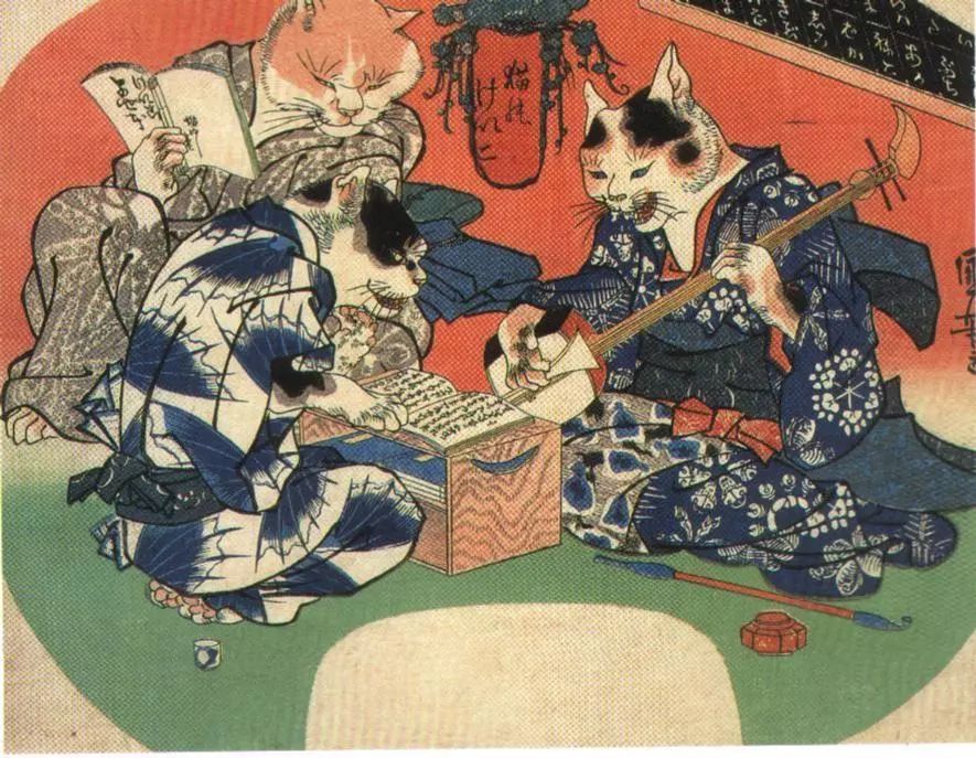 歌川国芳《猫のけいこ》