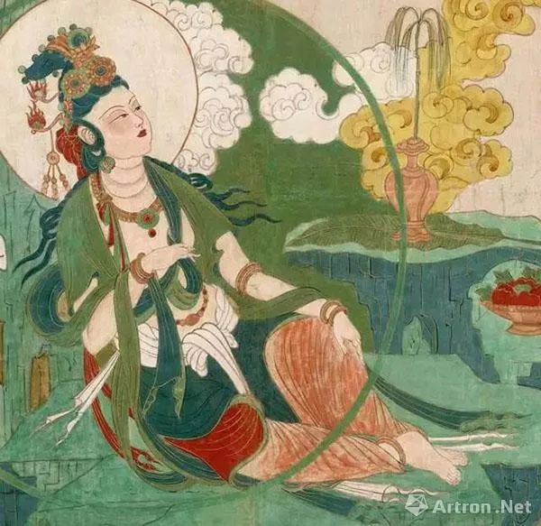 张大千《水月观音》局部