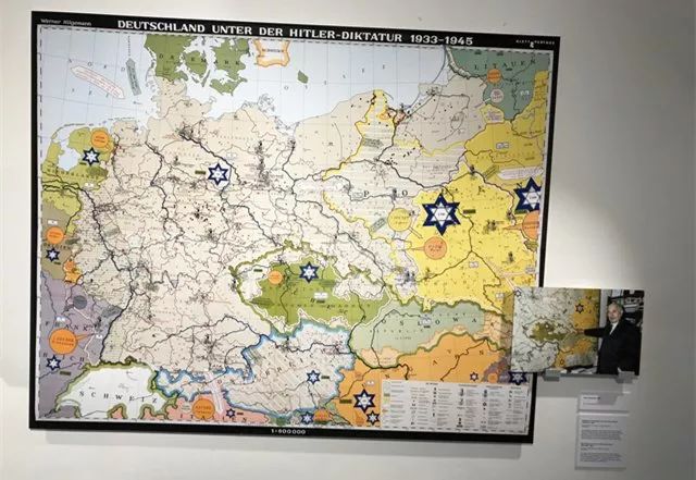 博物馆内的地图,标示纳粹时期一些重要的集中营