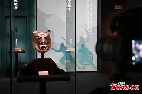 A bronze Chinese zodiac animal head originally belonging to the Old Summer Palace, is on display at AnhuiMuseum in Hefei, east China's Anhui Province, May 27, 2025. (Photo: China News Service/Zhang Qiang)