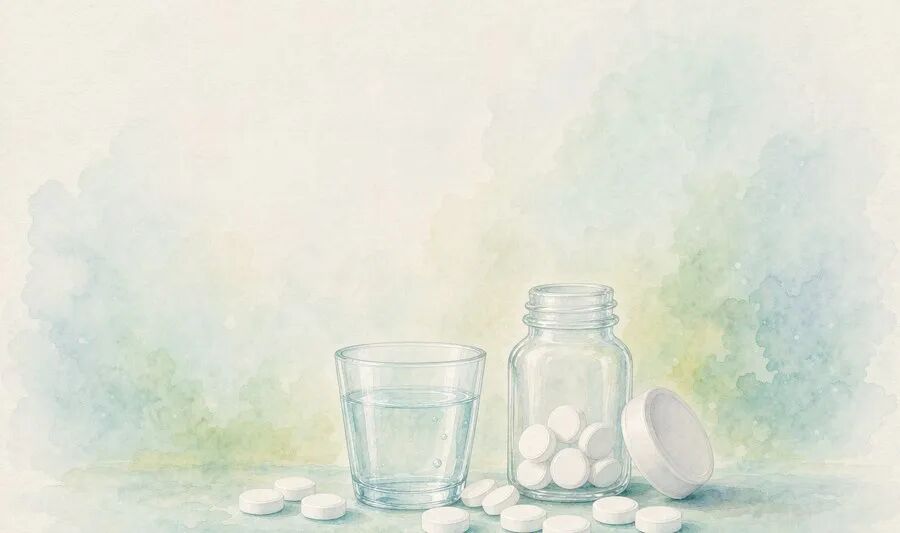 药片、药瓶与一杯水