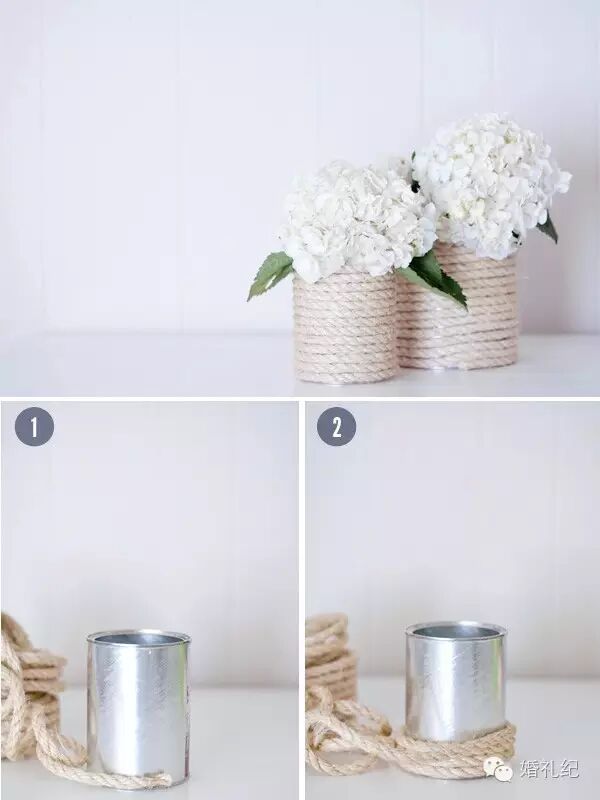 花几块钱,买几个玻璃瓶几根麻绳几朵小花,婚礼能上个档次