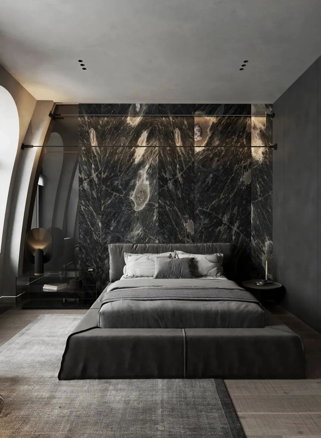 Dark Grey Marble Wall Tiles in Bedroom.jpg
