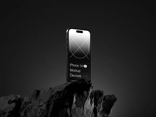 iPhone 14 手机UI工业极简风屏幕界面设计展示PSD样机合集