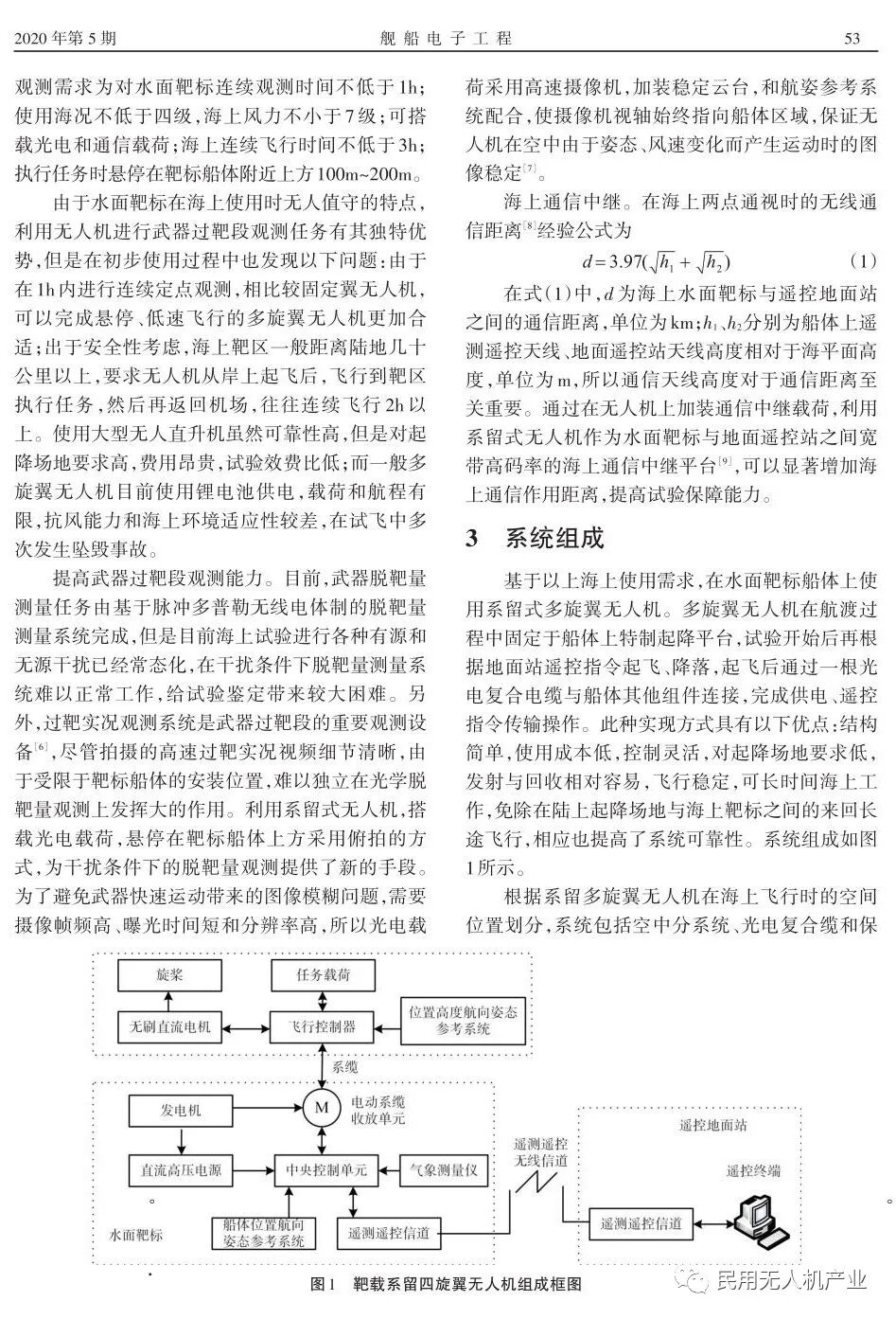 系留式多旋翼無人機在水面靶標實現技術研究的圖2