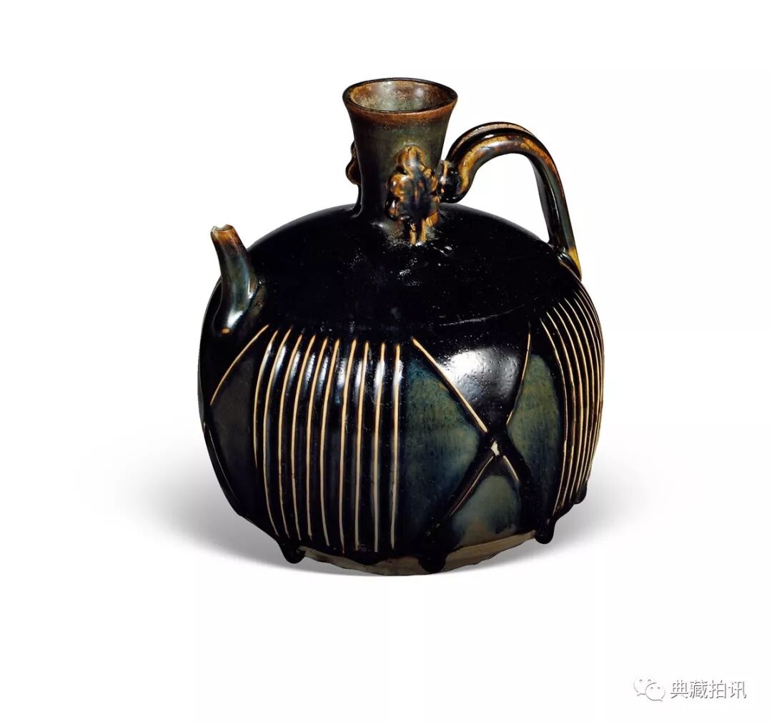 宋吉州窯の黄釉蓋壺彫刻
