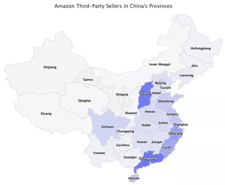 中国亚马逊卖家版图分布图 第二名出人意料 Amazon亚马逊代运营 亚马逊全球开店 亚马逊培训 丝路互联 跨境电商代运营专家